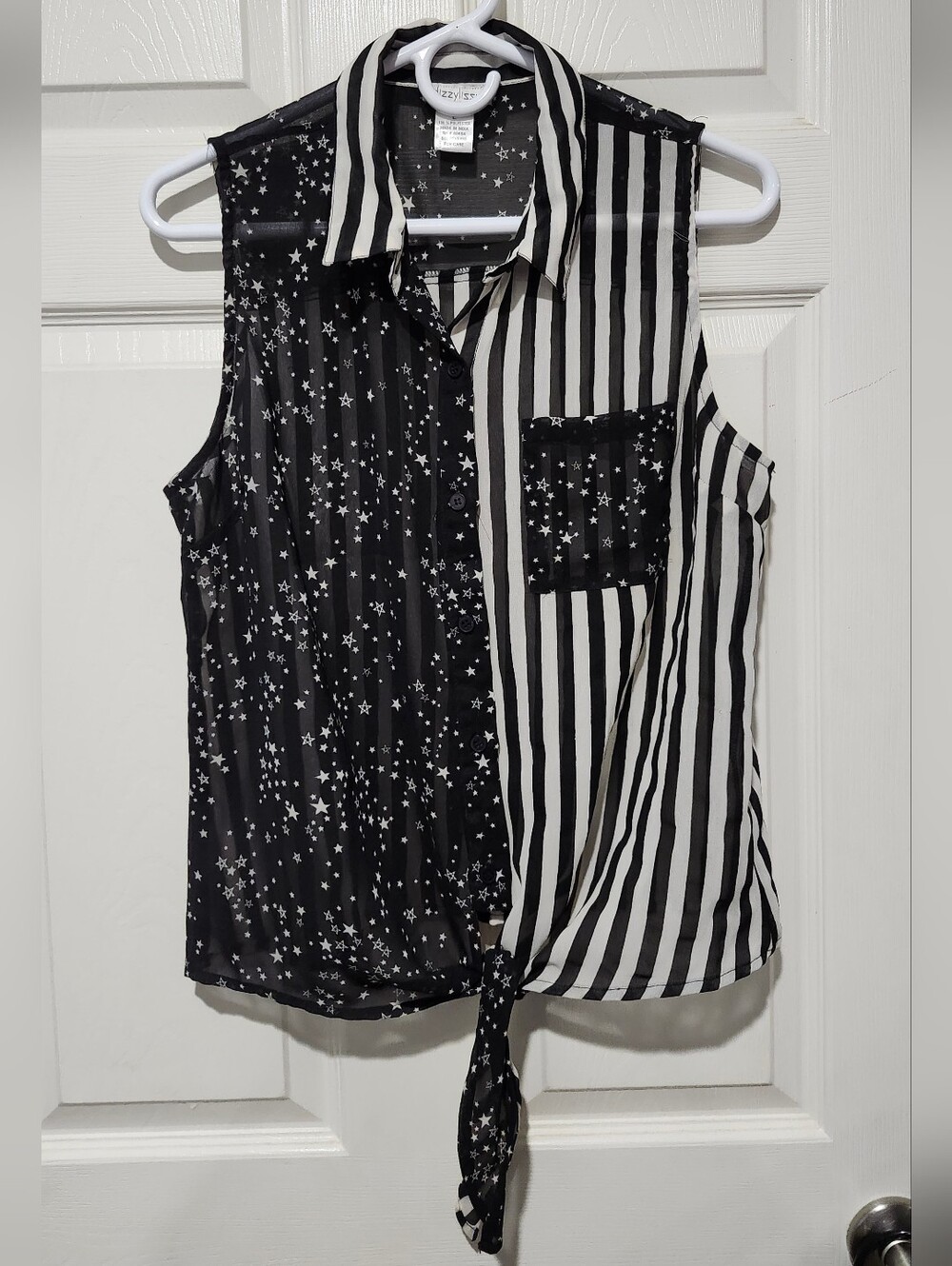 Dizzy Lizzy Sleeveless Sheer Black & White Top Size Large